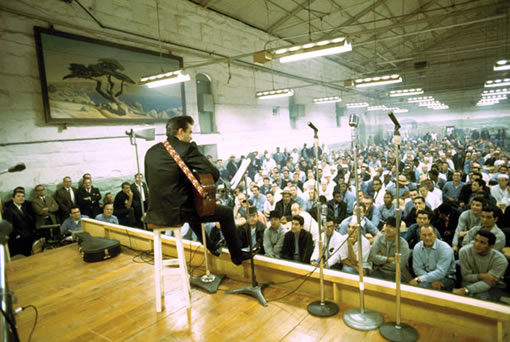 Johnny Cash on stage at Folsom Prison
